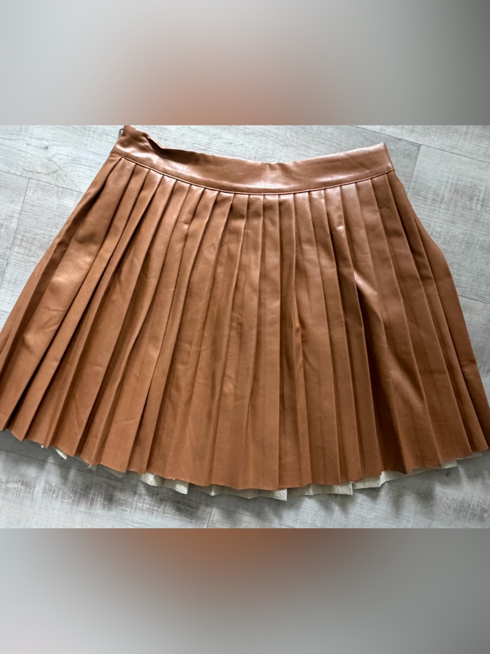 SHEIN Brown Pleated Faux Leather Skater Mini Skirt